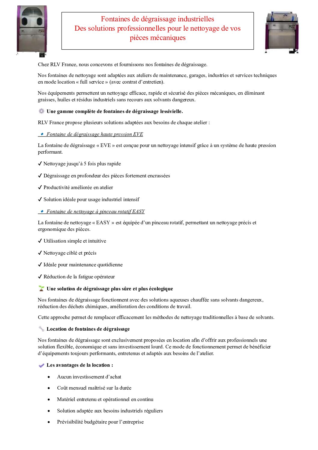 Fontaines de dégraissage